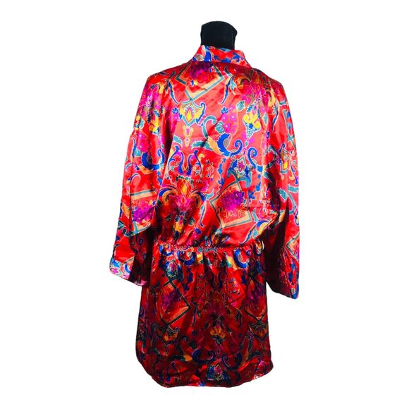 3213 VTG Red Floral Print Victoria's Secret Short Satin Robe Bridal Lingerie M - Picture 5 of 6